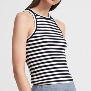 [Theory] NWOT Ribbed Striped High Neck Racerback Tank Top Large